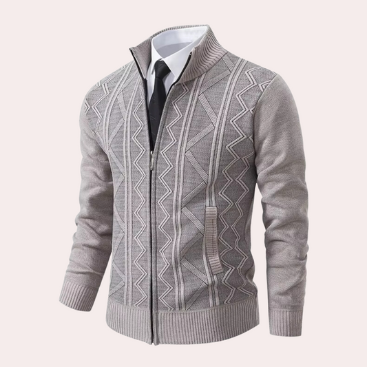 Nathan – Cardigan Autunnale con Zip e Maglia Zigzag per Uomo