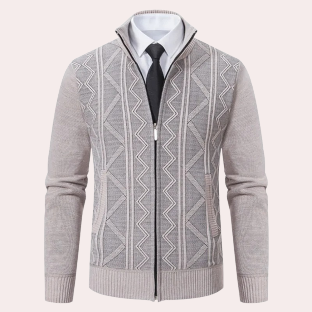 Nathan – Cardigan Autunnale con Zip e Maglia Zigzag per Uomo