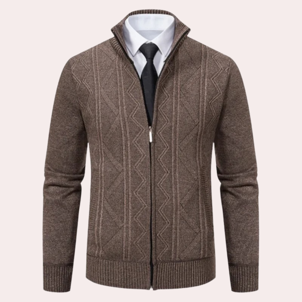 Nathan – Cardigan Autunnale con Zip e Maglia Zigzag per Uomo