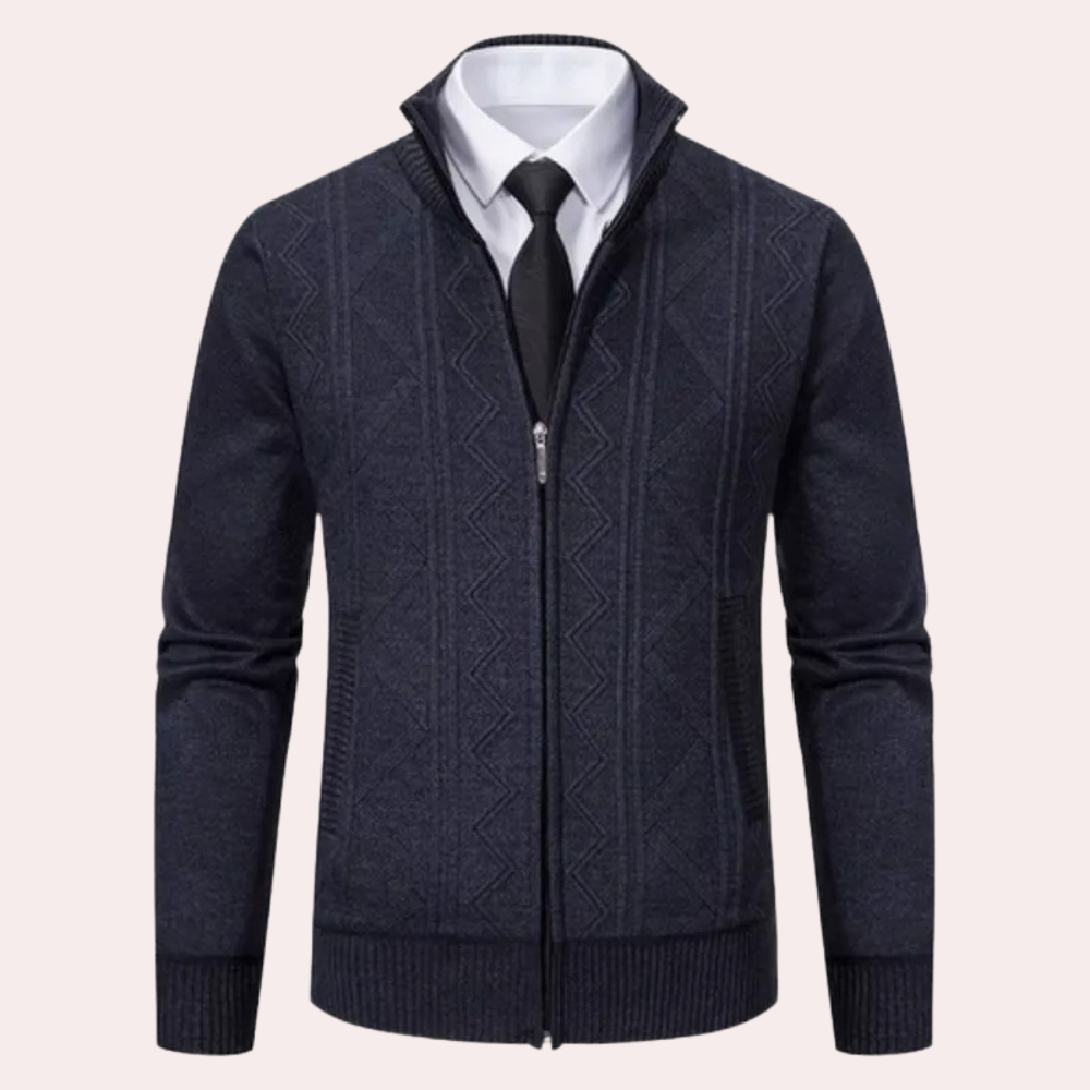 Nathan – Cardigan Autunnale con Zip e Maglia Zigzag per Uomo