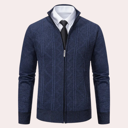 Nathan – Cardigan Autunnale con Zip e Maglia Zigzag per Uomo