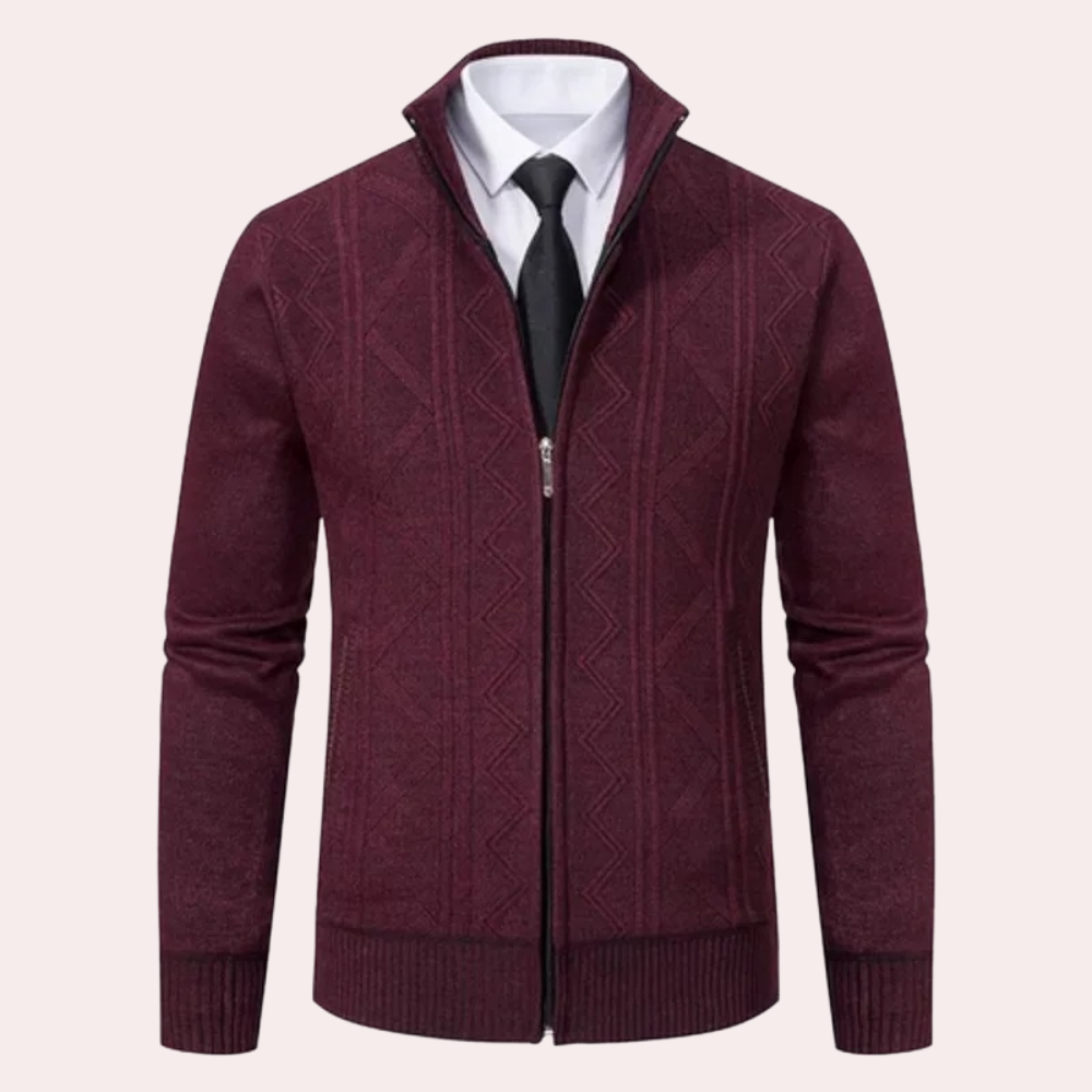 Nathan – Cardigan Autunnale con Zip e Maglia Zigzag per Uomo