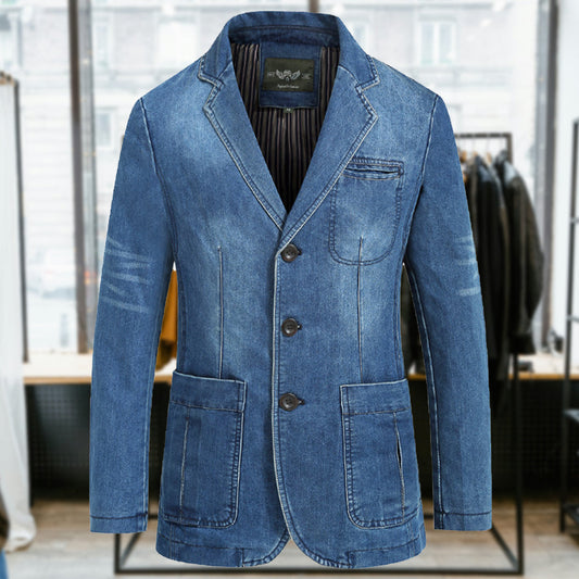 BIAGIO - Blazer da Uomo in Denim a 3 Bottoni