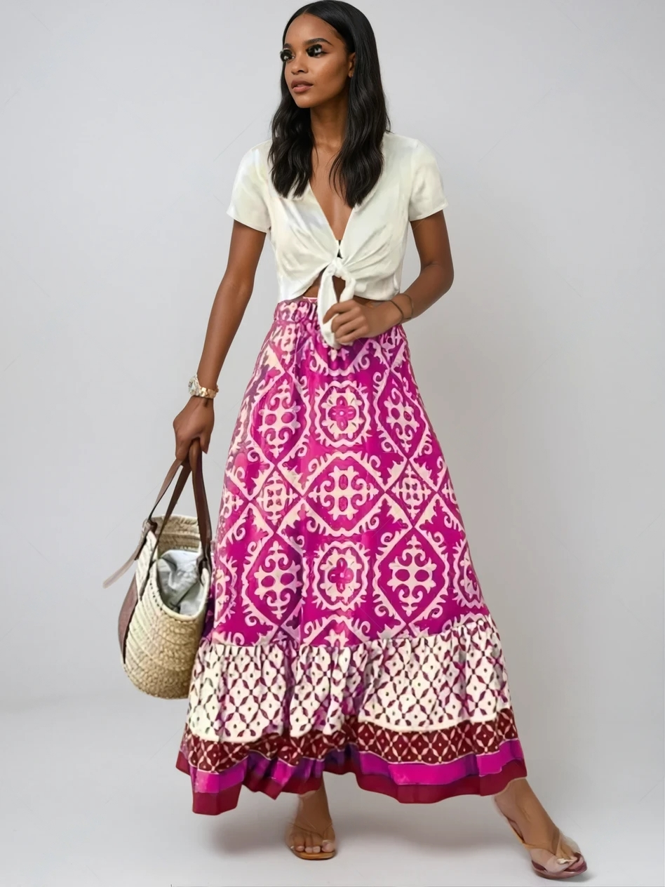 Gonna Lunga Estiva Maya Retro Boho per Giorni Eleganti Stile Italiano