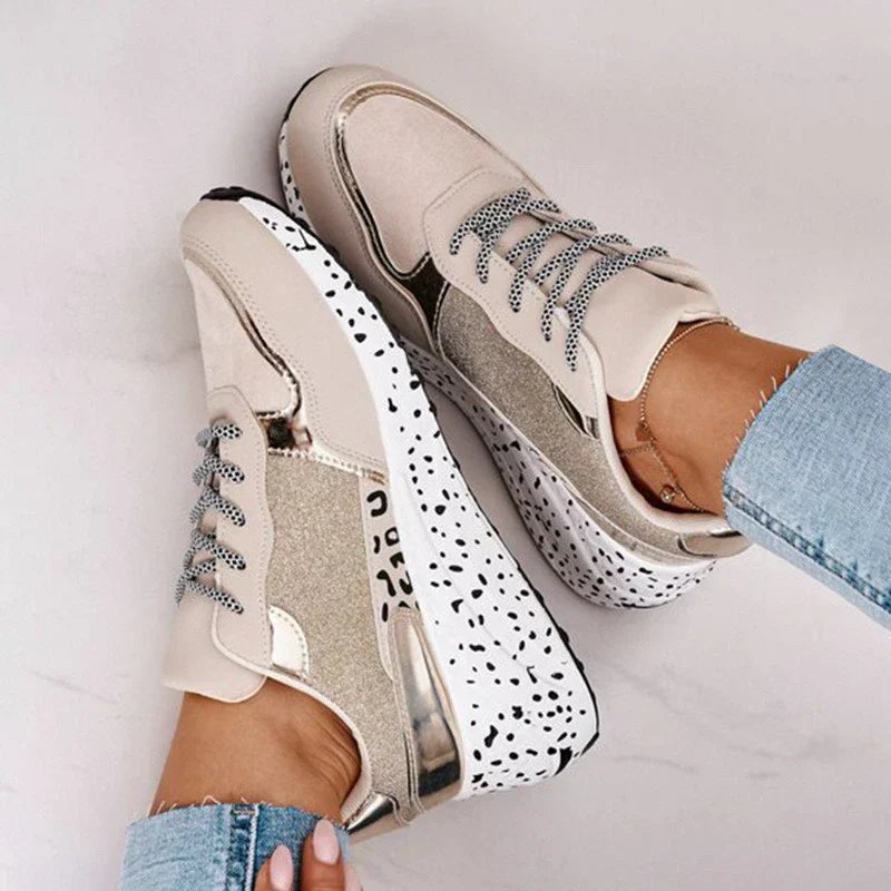 Sneakers con Stampa Leopardata alla Moda con Lacci per Donna