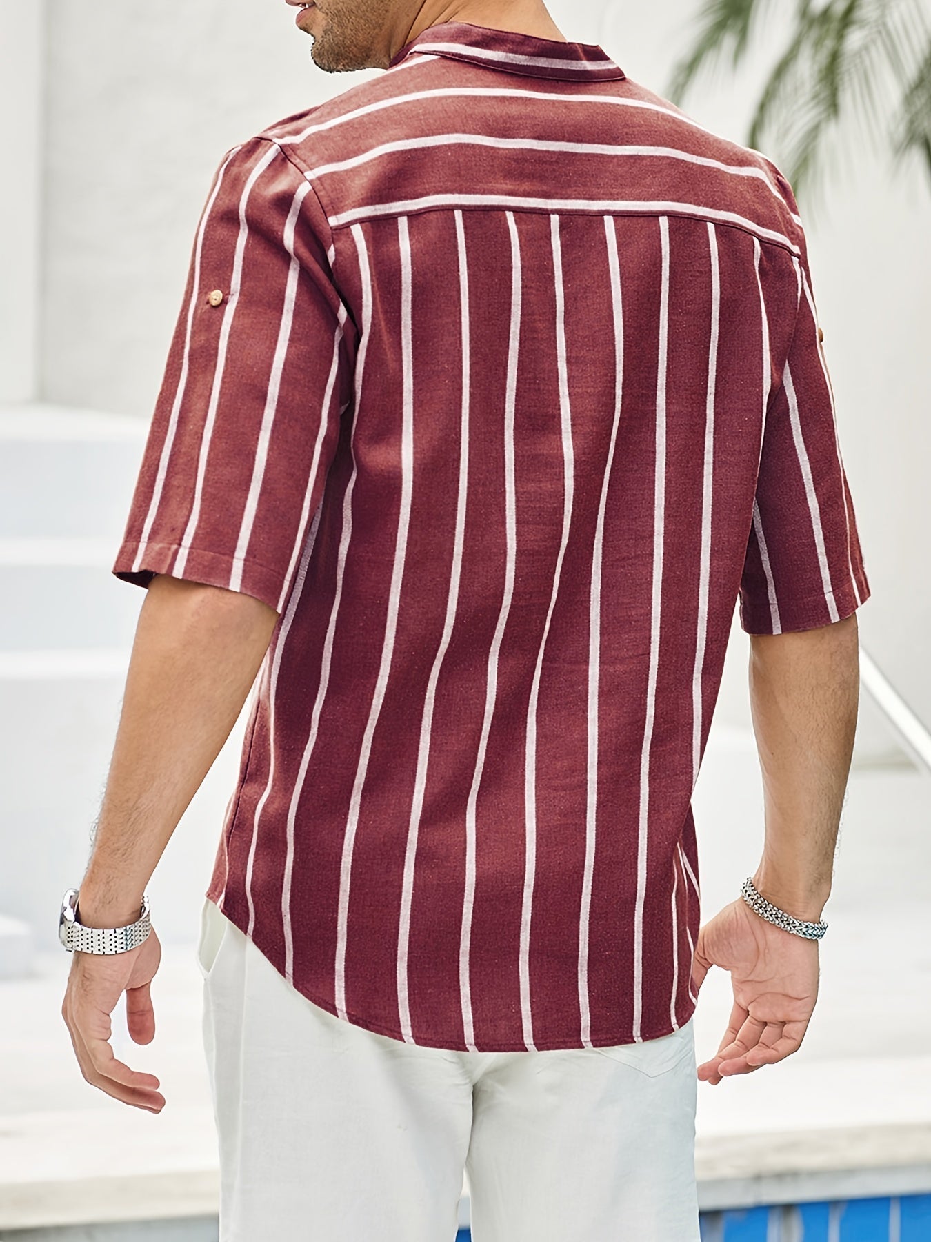 Blusa Carlisto - Camicia estiva a righe con scollo a V, colletto corto e chiusura a bottoni