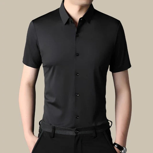 Valerio - Camicia elegante a maniche corte con finitura lucida per uomo