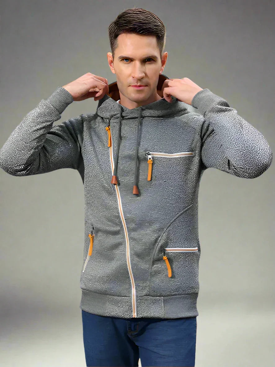 Camiel - Hoodie moderna da uomo con zip obliqua per un comfort casual