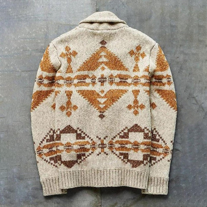 Mikaell – Cardigan a Maglia con Fantasia Vintage in Khaki per l’Autunno per Uomo
