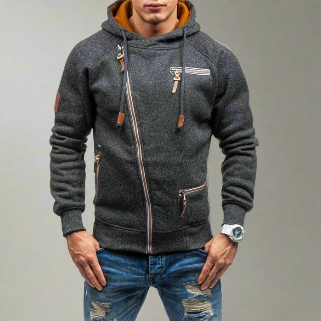 Camiel - Hoodie moderna da uomo con zip obliqua per un comfort casual