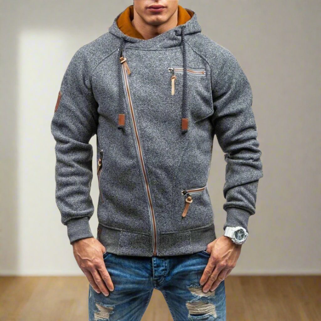 Camiel - Hoodie moderna da uomo con zip obliqua per un comfort casual