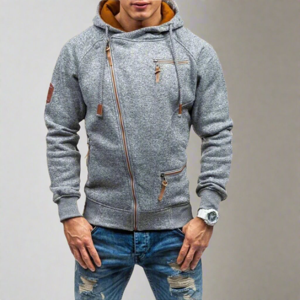 Camiel - Hoodie moderna da uomo con zip obliqua per un comfort casual