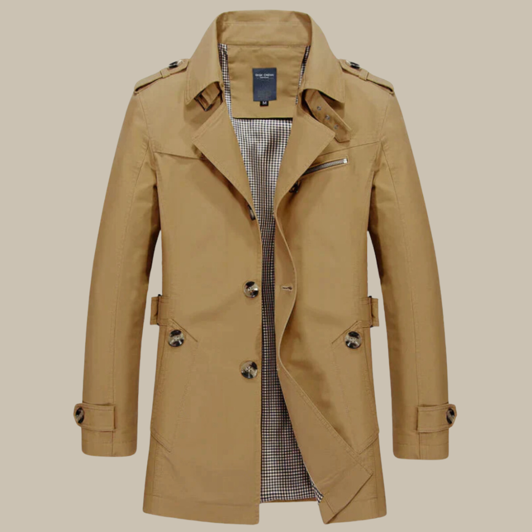 Trenchcoat Castello | Elegante giacca lunga da uomo con tasche e colletto alto