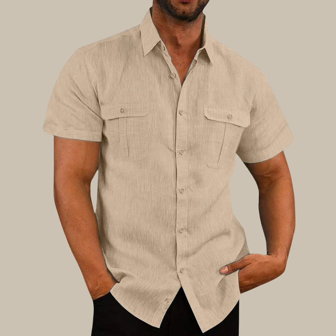 Camicia in lino Falconi - Camicia casual a maniche corte per uomo con look elegante