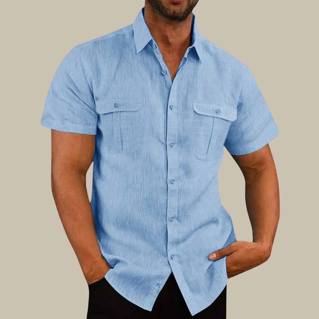 Camicia in lino Falconi - Camicia casual a maniche corte per uomo con look elegante