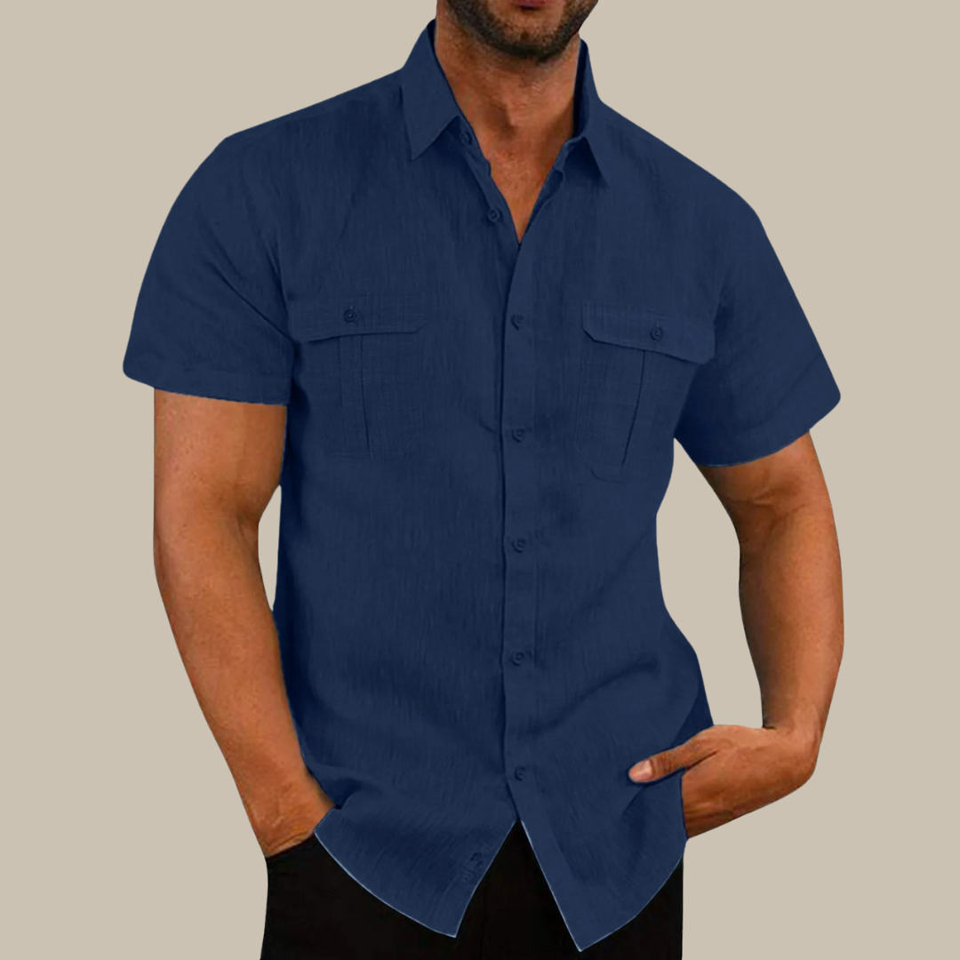 Camicia in lino Falconi - Camicia casual a maniche corte per uomo con look elegante