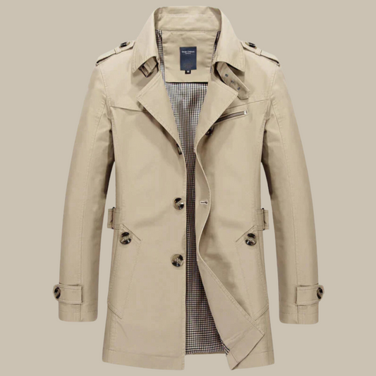 Trenchcoat Castello | Elegante giacca lunga da uomo con tasche e colletto alto