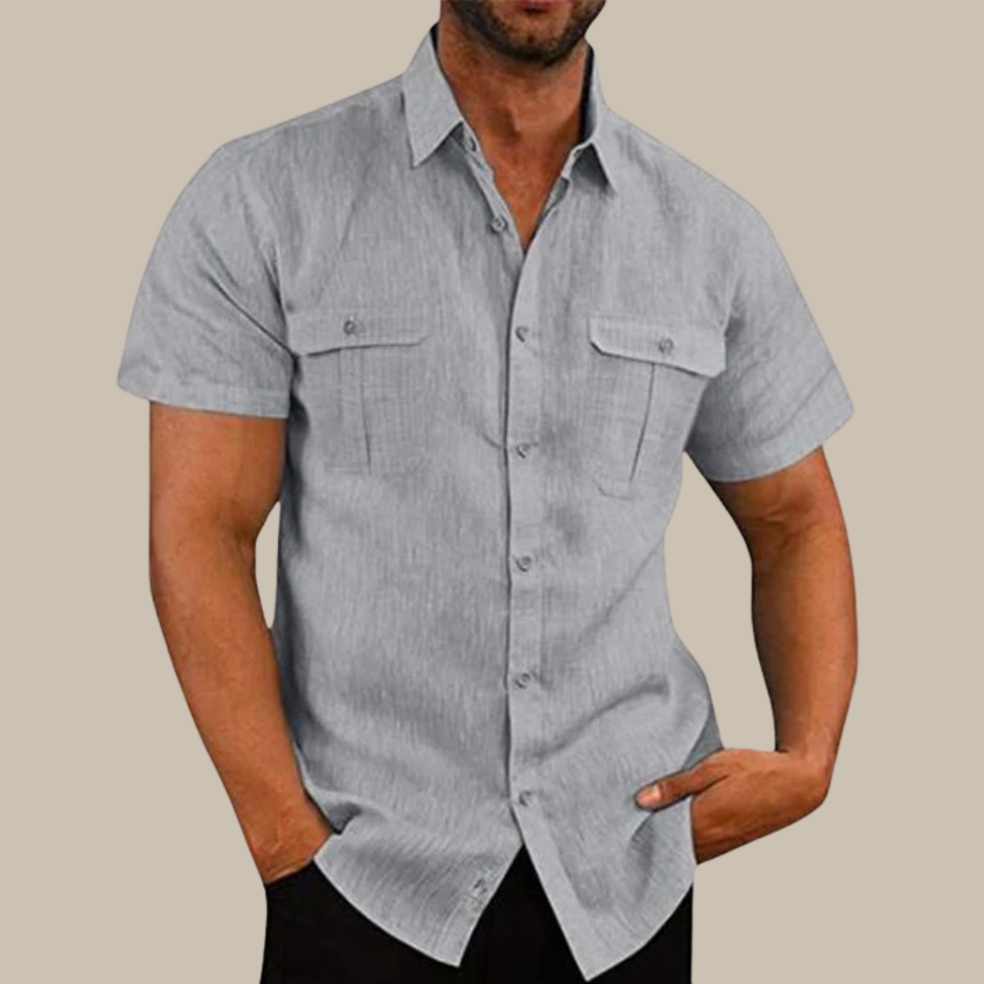 Camicia in lino Falconi - Camicia casual a maniche corte per uomo con look elegante