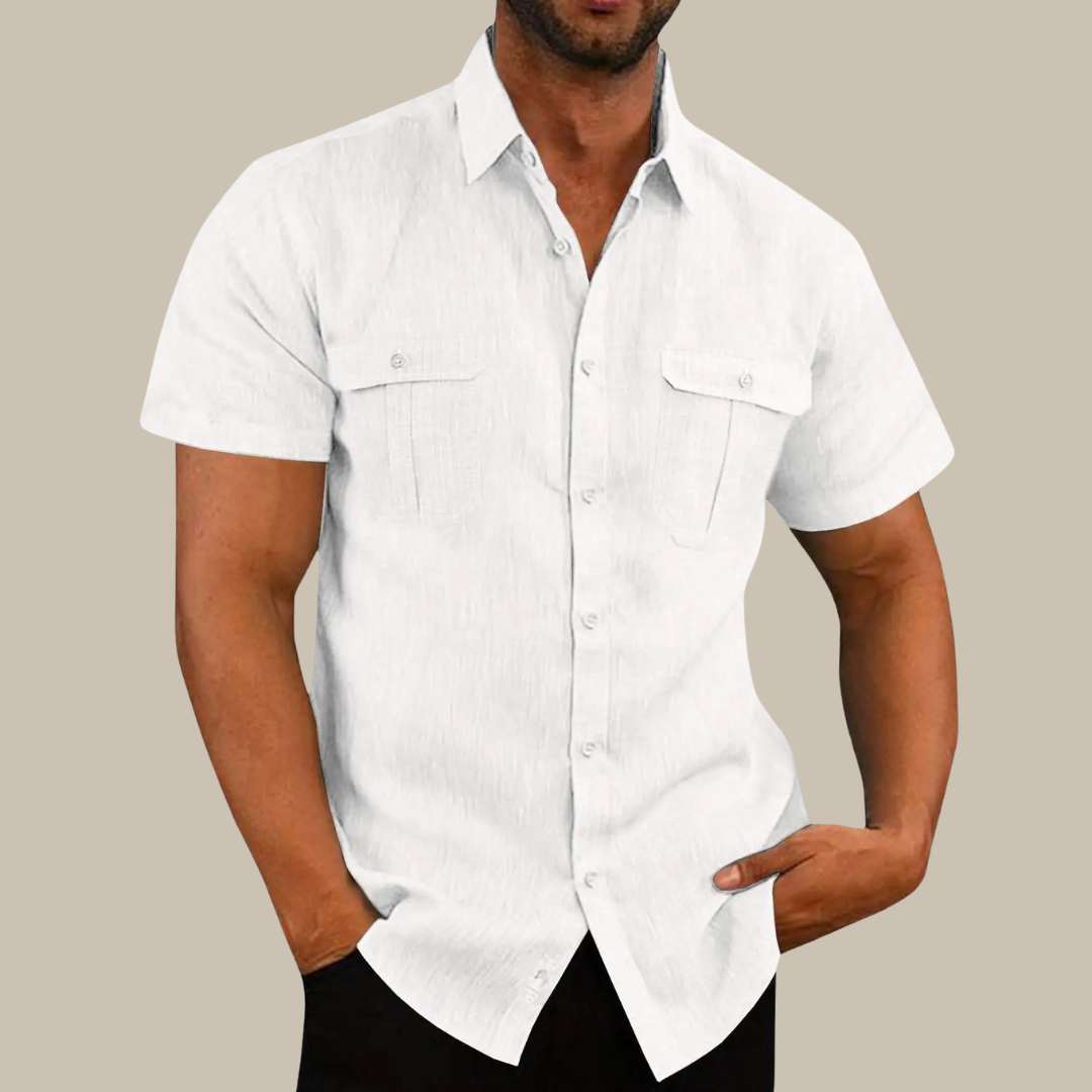 Camicia in lino Falconi - Camicia casual a maniche corte per uomo con look elegante