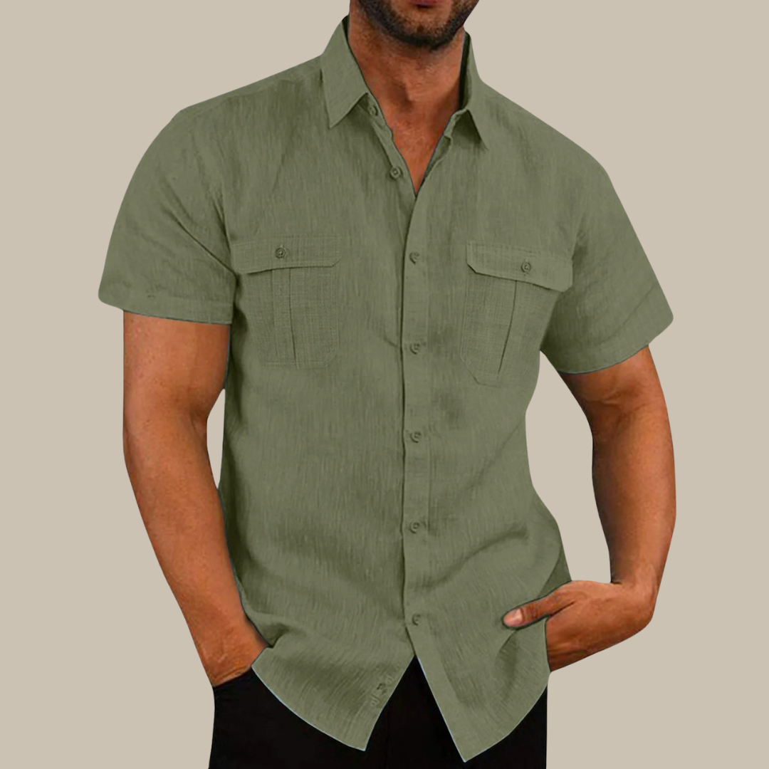 Camicia in lino Falconi - Camicia casual a maniche corte per uomo con look elegante