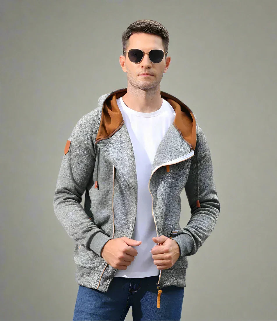 Camiel - Hoodie moderna da uomo con zip obliqua per un comfort casual