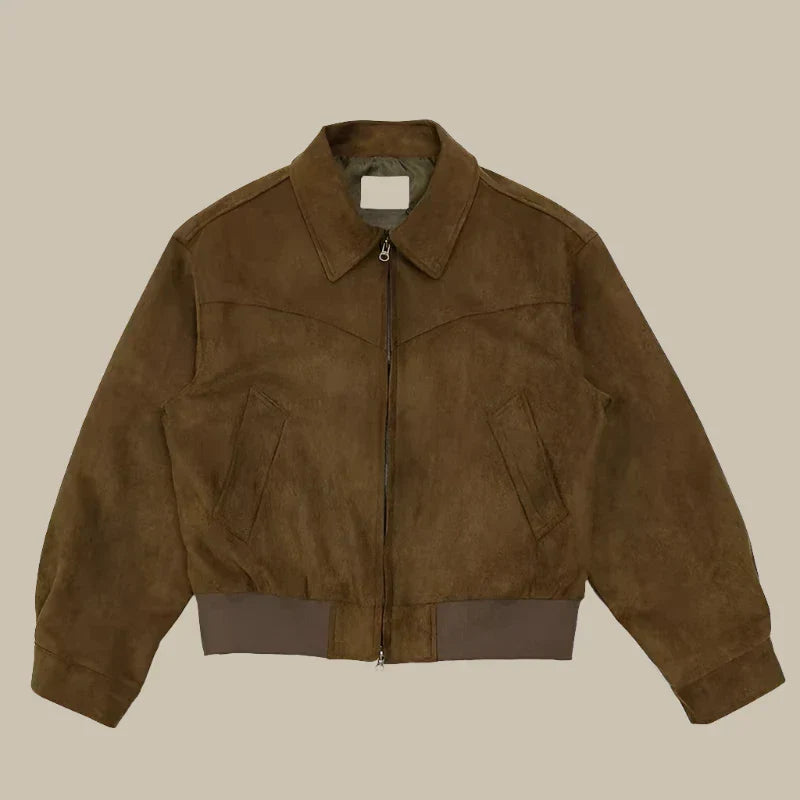 David Suede Jacket | Giacca retrò in pelle scamosciata con colletto per uomo