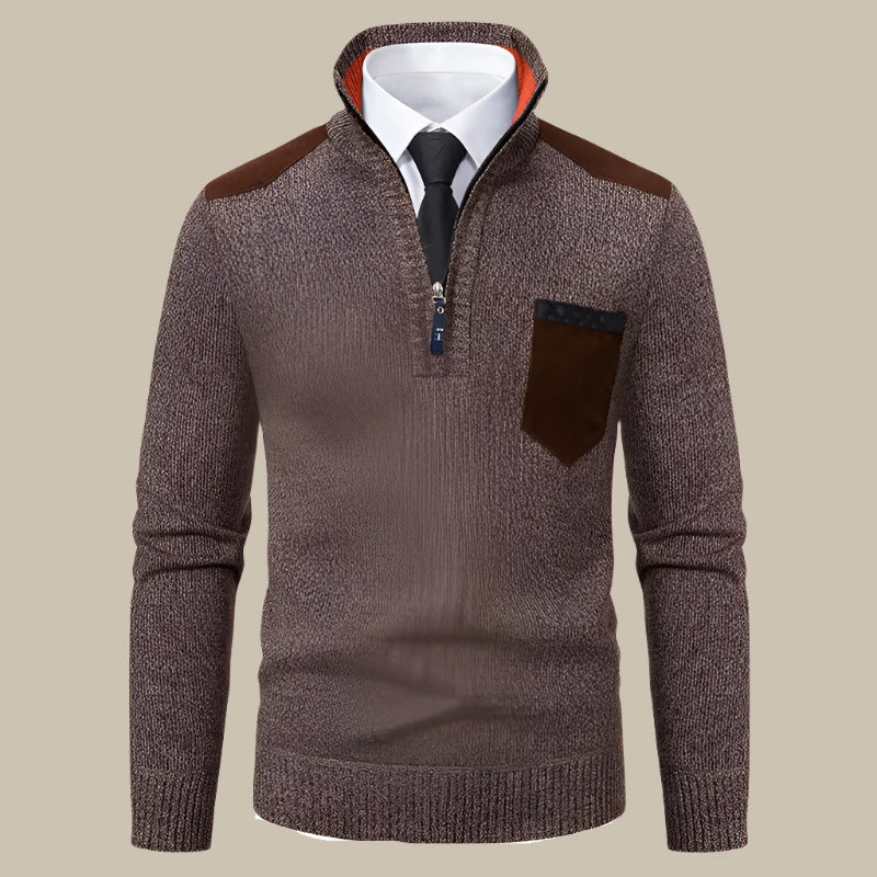 Riccardo - Maglione zip casual con dettagli in suede per uomo