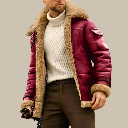 Giacca Invernale Aviatore | Elegante giacca lunga in pelle da uomo con fodera in lana