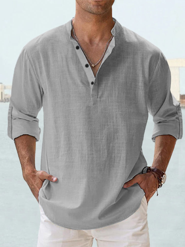 Camicia Henley Uomo in Cotone e Lino - Traspirante e Comoda