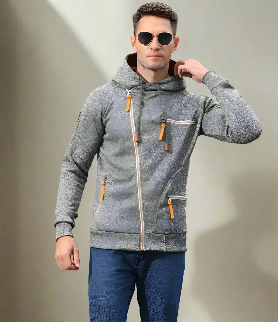 Camiel - Hoodie moderna da uomo con zip obliqua per un comfort casual