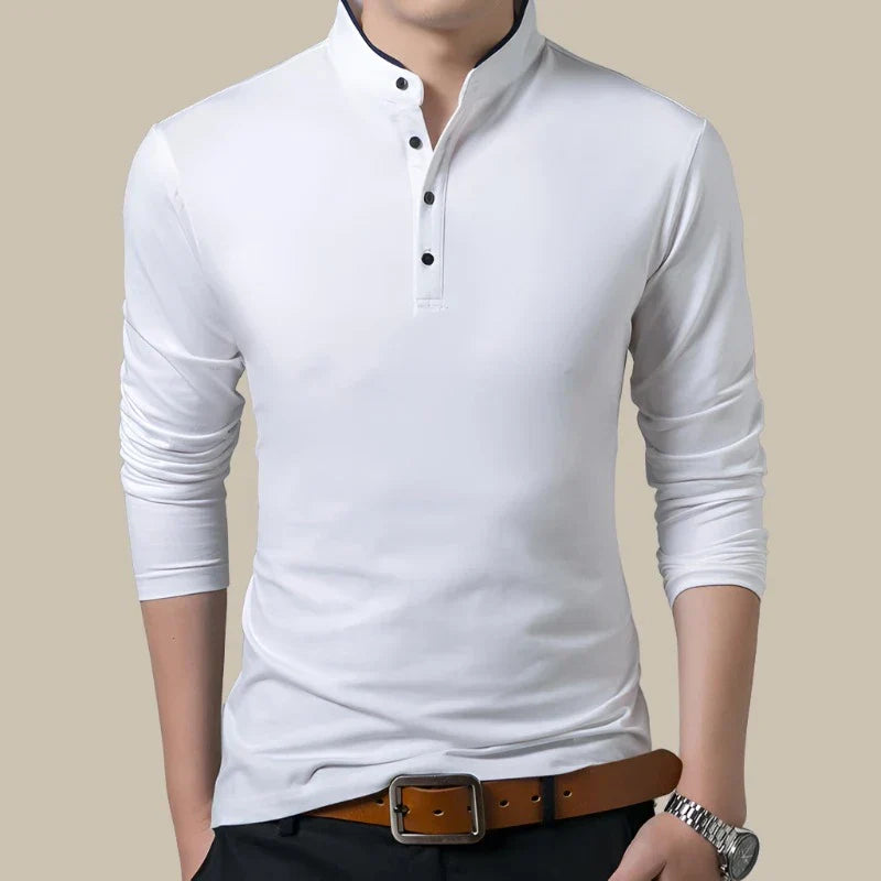 Camicia casual da uomo con maniche lunghe e colletto Mao, stile moderno e raffinato