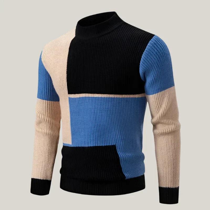 David - Maglione caldo da uomo con scollo rotondo e motivo elegante