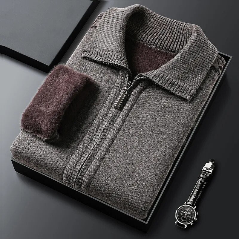 Ivor - Cardigan Invernale in Pile con Zip e Colletto Polo per Uomo