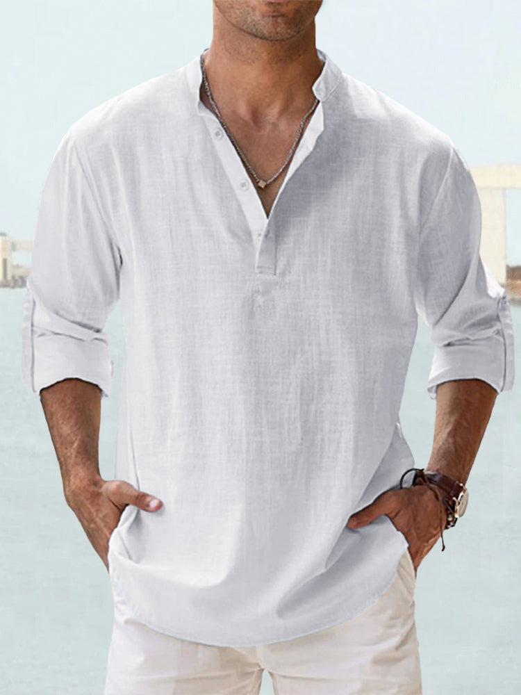 Camicia Henley Uomo in Cotone e Lino - Traspirante e Comoda