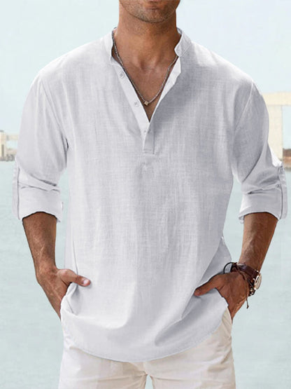 Camicia Henley Uomo in Cotone e Lino - Traspirante e Comoda