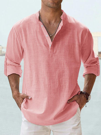 Camicia Henley Uomo in Cotone e Lino - Traspirante e Comoda