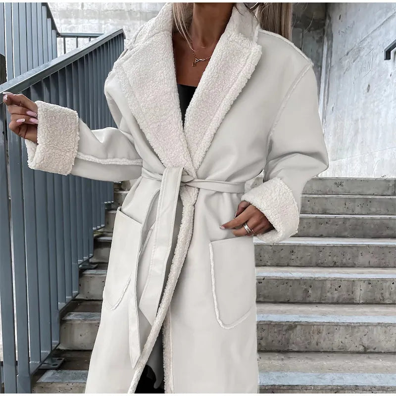 Cappotto Lungo in Pelle da Donna con Pelliccia