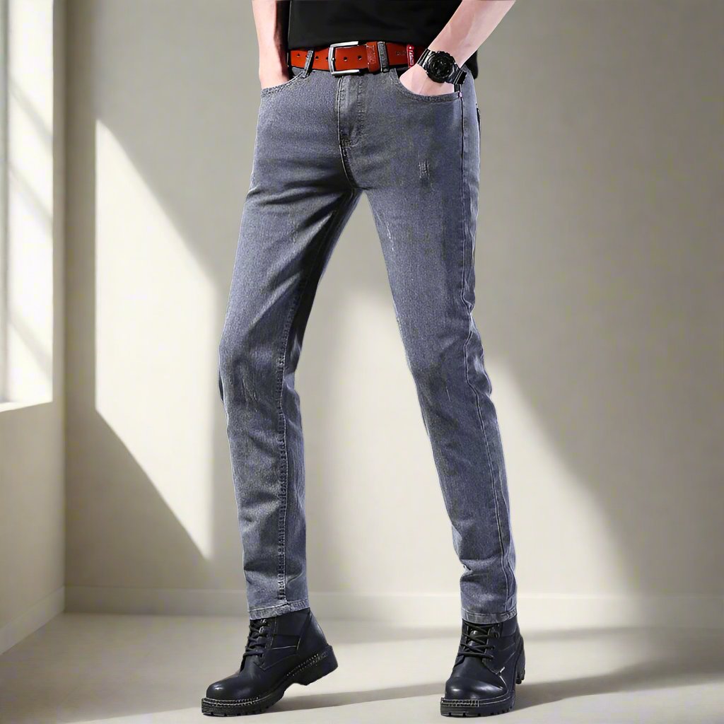 David - Jeans casual da uomo a vita media con gamba dritta in denim