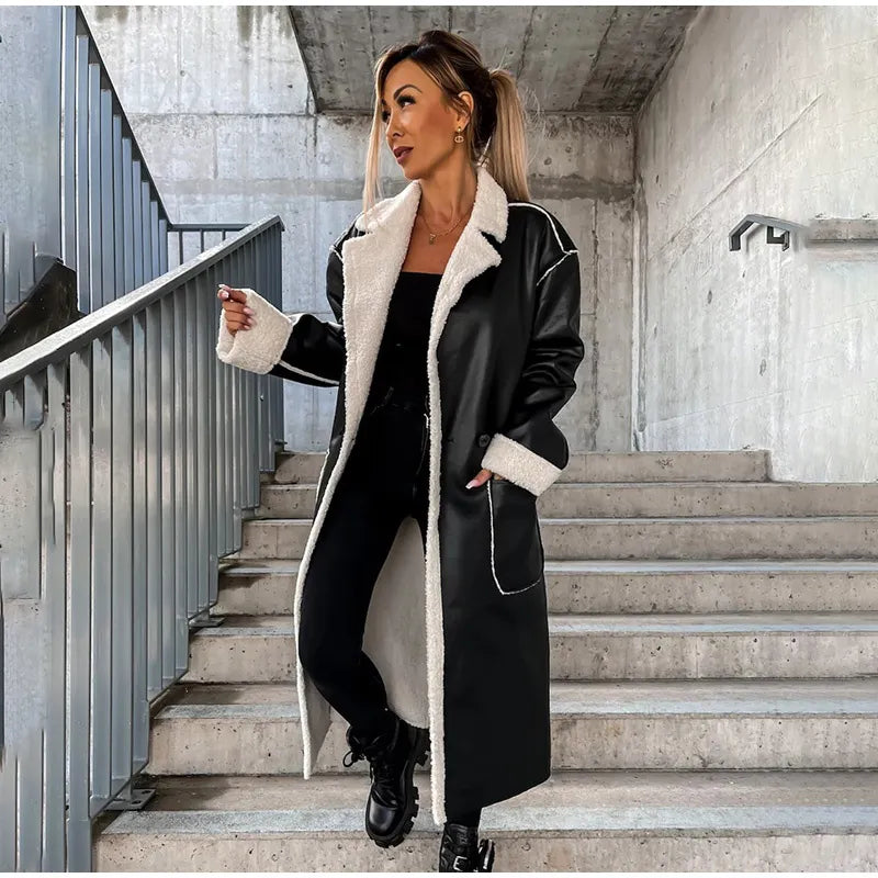 Cappotto Lungo in Pelle da Donna con Pelliccia