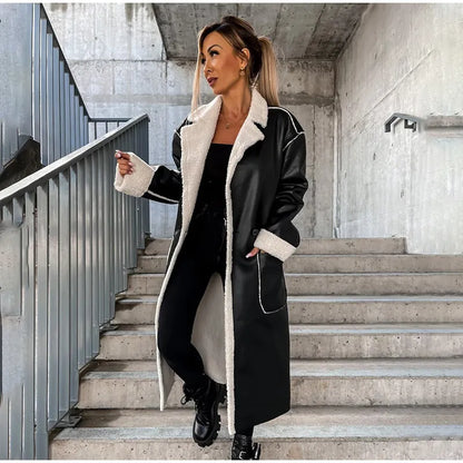 Cappotto Lungo in Pelle da Donna con Pelliccia