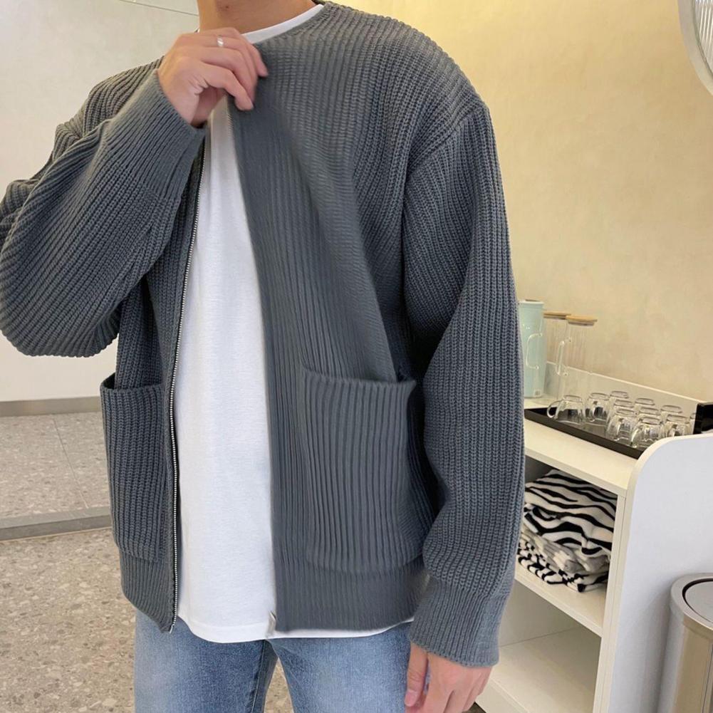 Marco - Cardigan oversize in maglia a coste con zip per uomo