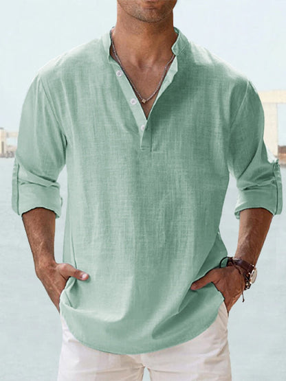 Camicia Henley Uomo in Cotone e Lino - Traspirante e Comoda
