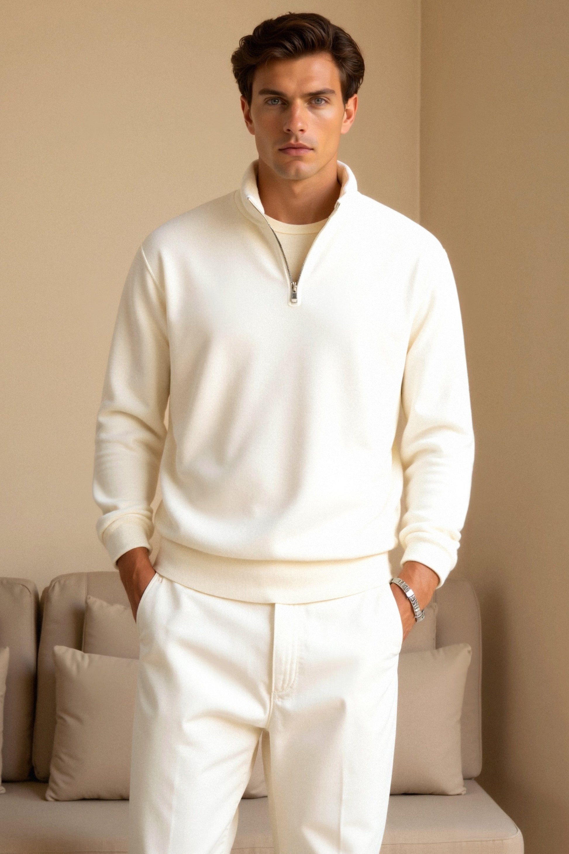 Felpa Casual da Uomo con Zip a Quarto Old Money - Eleganza e Comfort Stile Italiano