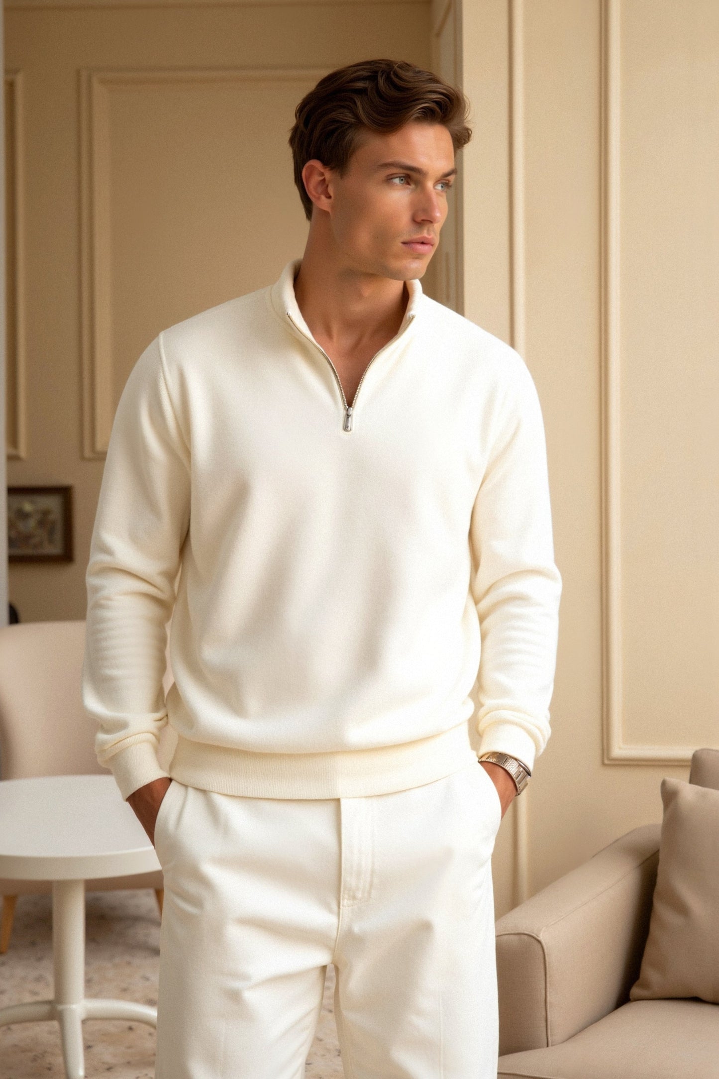 Felpa Casual da Uomo con Zip a Quarto Old Money - Eleganza e Comfort Stile Italiano