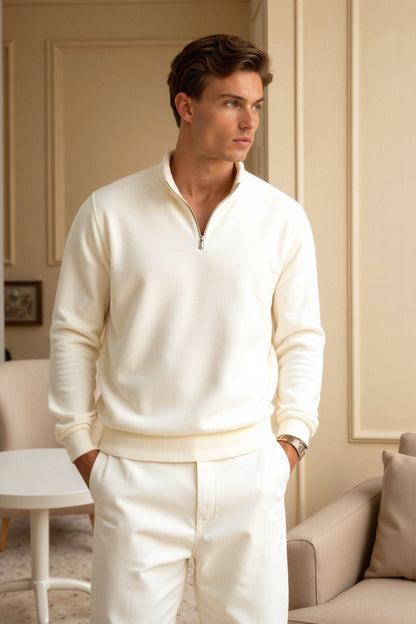Felpa Casual da Uomo con Zip a Quarto Old Money - Eleganza e Comfort Stile Italiano