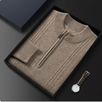 Cardigan in Cashmere Puro a Mezzo Zip con Design Costine Elegante e Confortevole Stile Italiano