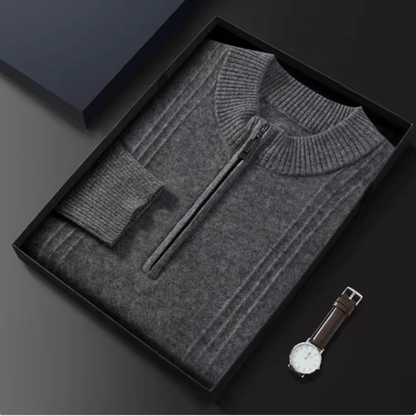 Cardigan in Cashmere Puro a Mezzo Zip con Design Costine Elegante e Confortevole Stile Italiano