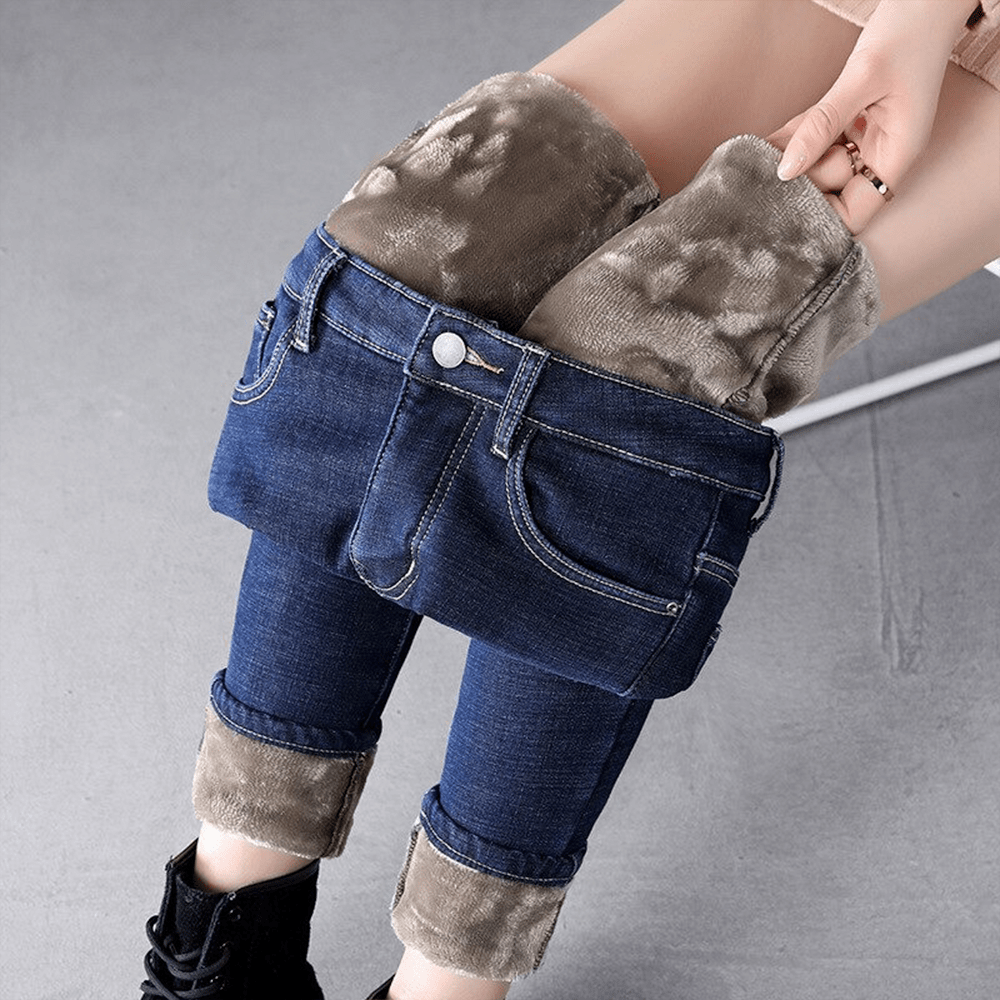 Jeans in Pile Eleganti e Caldi per Donne - Perfetti per l'Inverno Stile Italiano