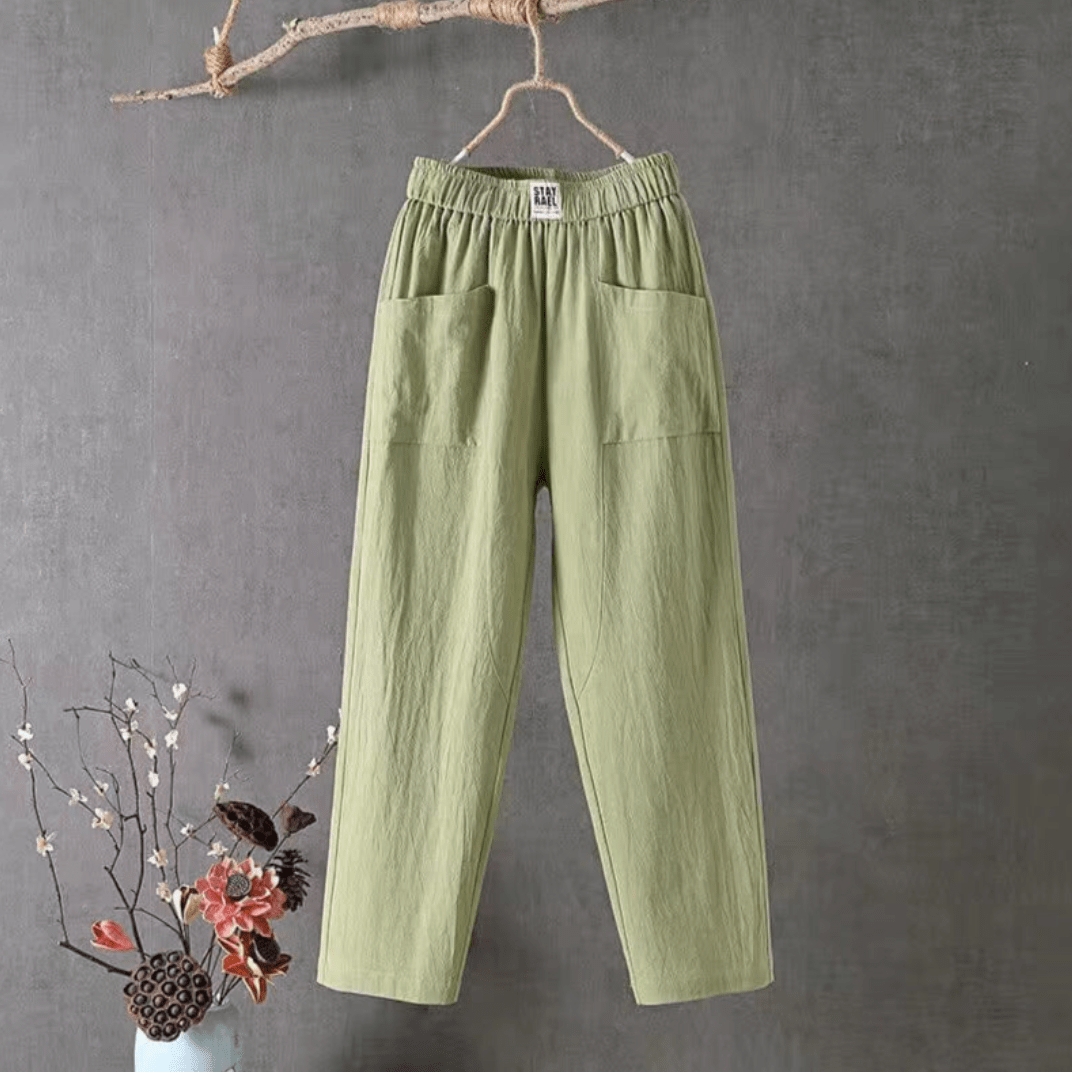 Pantaloni Confortevoli in Cotone e Lino con Vita Elastica Stile Italiano