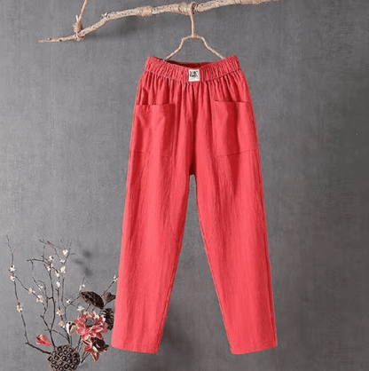 Pantaloni Confortevoli in Cotone e Lino con Vita Elastica Stile Italiano